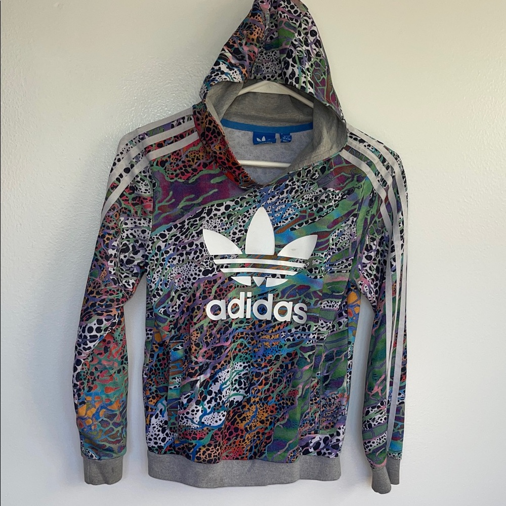 Kids Adidas Hoodie White Logo size Girls 11-12 youth medium SEE FLAWS